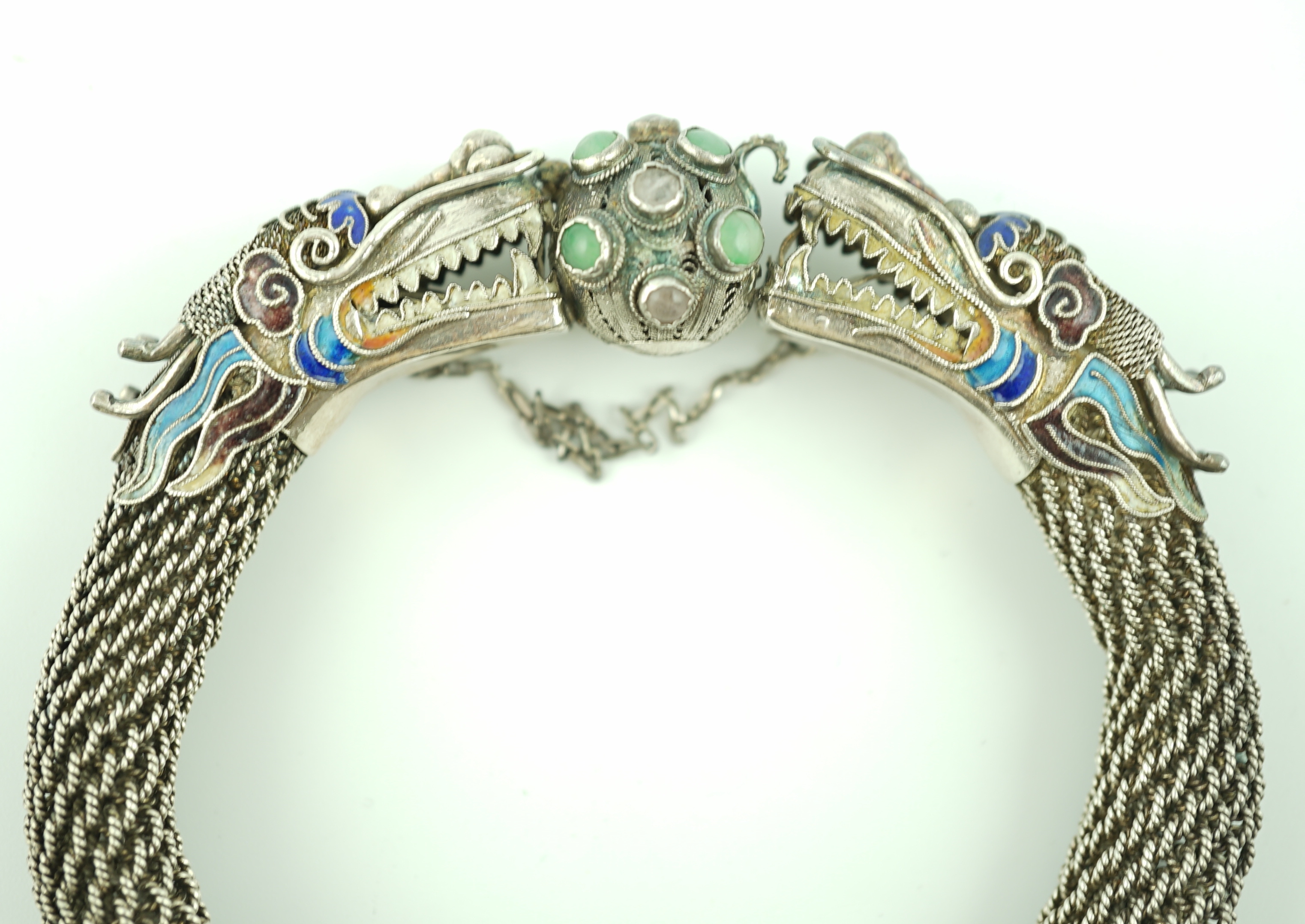 A Chinese silver, enamel and crystal 'dragon' bracelet, first half of 20th century